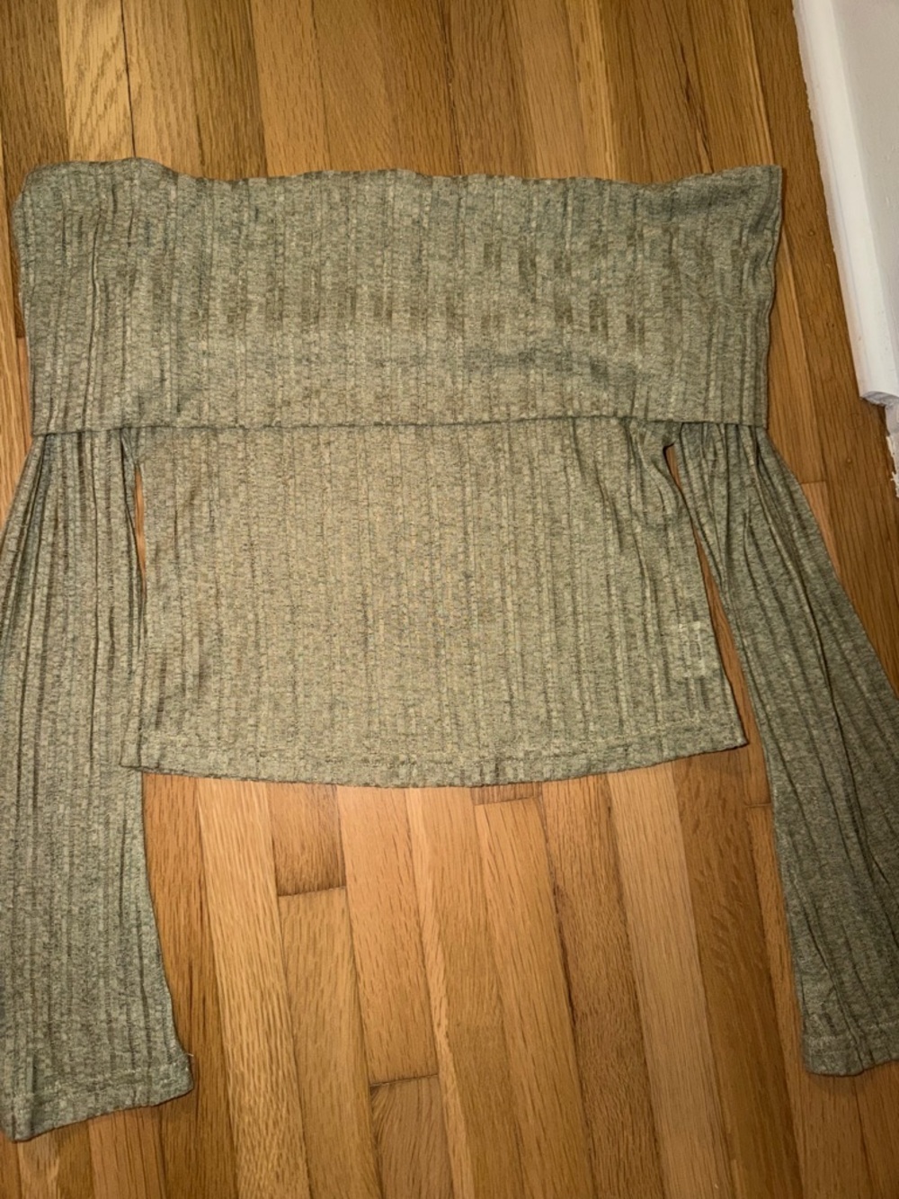 Princess Polly Sheer Off-Shoulder Long Sleeve Top - Sage Green